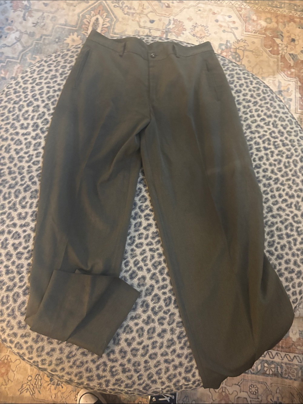 Men's Olive Dress Pants - Tailored Flat Front